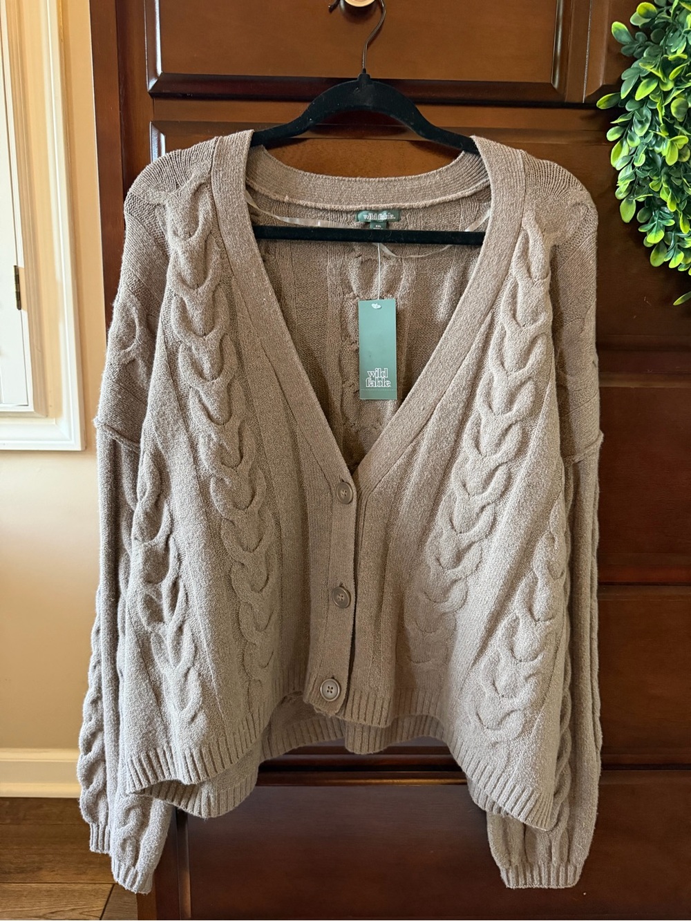 wild fable Taupe Cable Knit V-Neck Cardigan